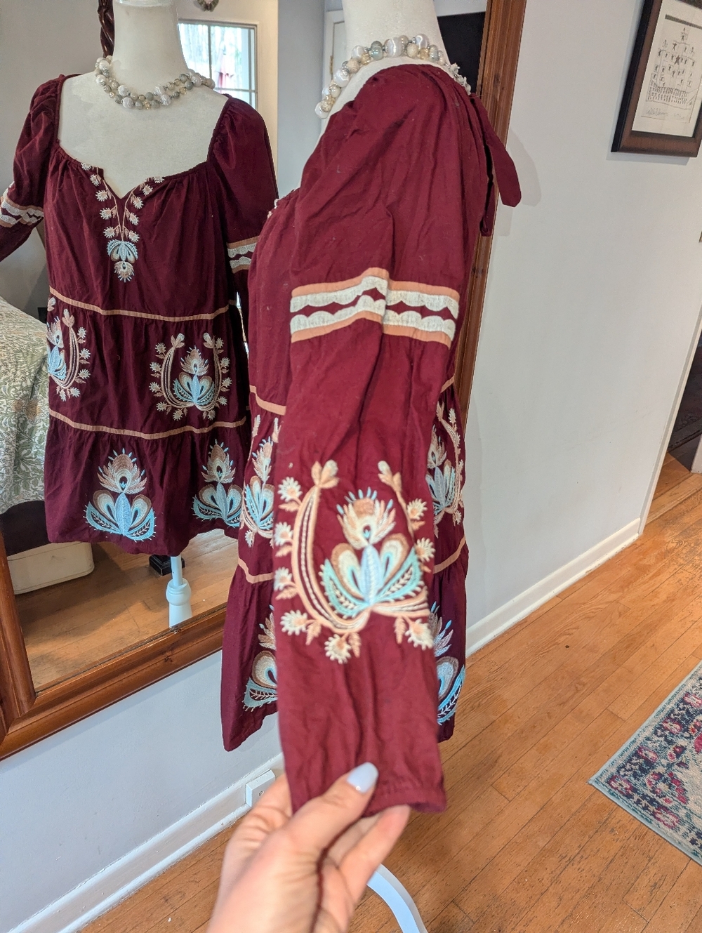 Anthropologie  Women' Mini Dress with Light Blue & Cream Embroidery - Picture 4 of 10